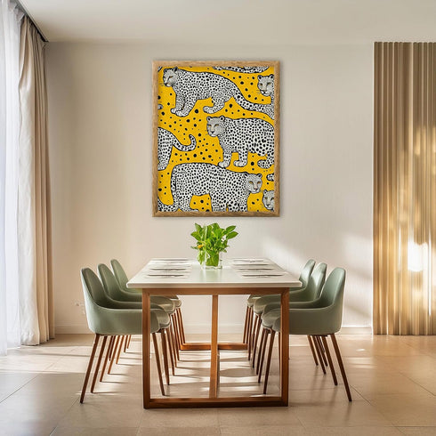 Posterizer 1 pcs- vibrant yellow background-black and withe leopards-Art for Animal Lovers-Abstract & Modern Art- Decor for Home & Office- unframe...