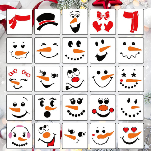 Snowman Faces Stencil,5” Christmas Stencils Reusable Holiday Drawing Stencils for Painting on Wood Block Wall Paper Fabric...