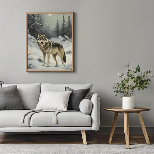 Posterizer 1 pcs-gray wolf in snowy wintery nature-oil painting style -10-Art for Animal Lovers-Landscape & Nature Art-Decor for Home & Office- un...