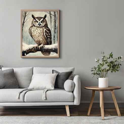Posterizer 1 pcs-owl in nature-winter snowy scene in oil painting style-12-Art for Animal Lovers-Landscape & Nature Art-Decor for Home & Office- u...