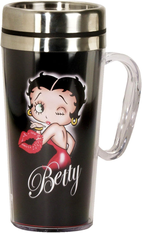 Spoontiques - Insulated Travel Mug - Betty Boop Kiss Coffee Cup - Coffee Lovers Gift - Funny Coffee Mug - 14 oz - Black, 1 Count (Pack of 1)...