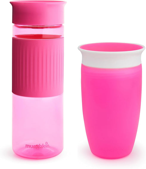 Munchkin® Miracle® 360 Spill Proof Sippy Cups, 24 and 10 Ounce, 2 Pack, Pink – Toddler and Adult Set...