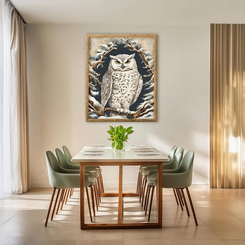 Posterizer 1 pcs-snowy winter scene of a white owl-oil painting style 8-Art for Animal Lovers-Landscape & Nature Art-Decor for Home & Office- unfr...
