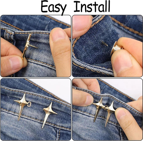 8 Sets Adjustable Star Button Pant Waist Tightener, Adjustable Waist Buckle Sets No Sew and No Tools Detachable Decorative Waist Buckles, Jean But...