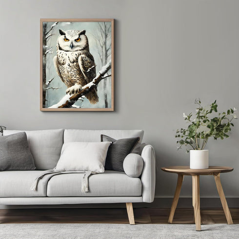Posterizer 1 pcs-snowy winter scene of a white owl-oil painting style 11-Art for Animal Lovers-Landscape & Nature Art-Decor for Home & Office- unf...