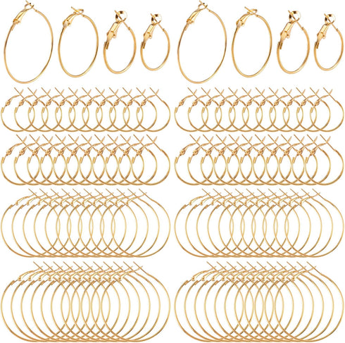 PAGOW 96Pcs Earring Hoops for Jewelry Making, Hypoallergenic Alloy Round Earrings Finding, Gold Open Beading DIY Earrings Craft Art Accessories...