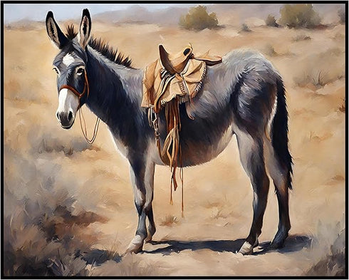 Posterizer 1 pcs- a Donkey in the middle of an oasis oil painting style-Art for Animal Lovers- Gift for Men Women Teens-decor for Bedroom, Office...