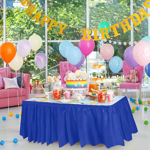 DecorRack Table Skirt, 29 in x 14 ft -BPA Free- Plastic Tableskirt, Disposable, Reusable, Rectangular Tablecloth Skirt, Royal Blue (1 Pack)...