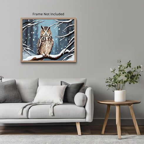 Posterizer 1 pcs-owl in nature-winter snowy scene in oil painting style-3-Art for Animal Lovers-Landscape & Nature Art-Decor for Home & Office- un...