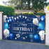 Sumind Happy Birthday Decorations Backdrop Banner, Navy Blue and Silver Party Decoration Banner Sign Photo Background for Men Women Birthday Suppl...