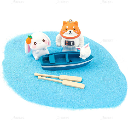 AUEAR, Set of 2 Lovely Rowboat Mini Blue Wood Boat Little Resin Boat for Fairy Garden Home Decoration...