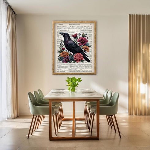 Posterizer 1 pcs-Raven , Crow , Roses , Flowers-Gothic Occult Print-Art for Animal Lovers-Floral Botanical Art-Gift for book lovers-Living Room Be...