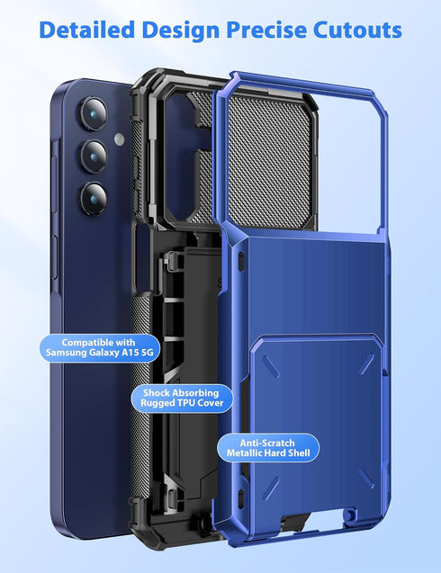 COOYA for Samsung Galaxy A15 Case Wallet 5 Credit Card Holder ID Slot Flip Cover Galaxy A15 Wallet Case Back Pocket Dual Layer Protective Hard She...