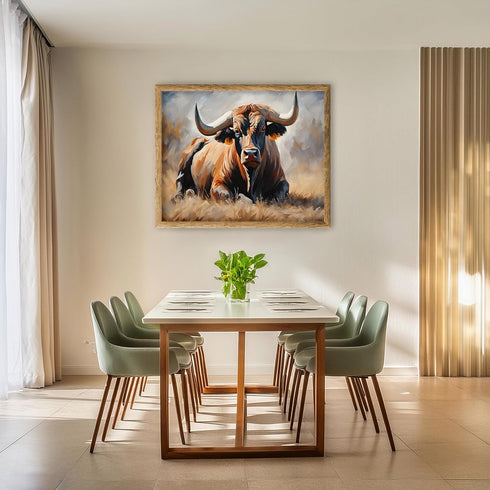 Posterizer 1 pcs- brown bull laying on the ground oil painting style-Art for Animal Lovers- Gift for Men Women Entrepreneur Teen-decor for Bedroom...