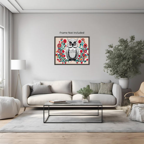 Posterizer 1 pcs- cute fluffy owl with abstract flowers-Art for Animal Lovers-Abstract & Modern Art- Living Room Bedroom Decor- unframed wall art...