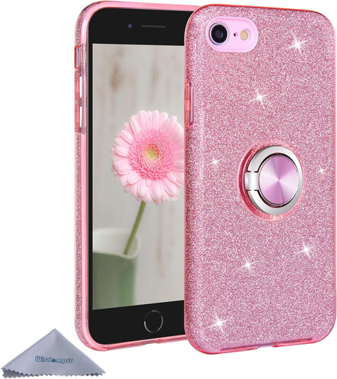 Wisdompro Case for iPhone SE 2022/2020, for iPhone 8, for iPhone 7, Cute Glitter Bling Sparkly Case with Ring Stand, Women Girls Protective Phone ...