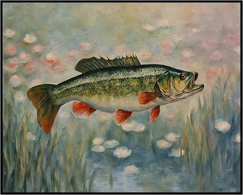 Posterizer 1 pcs- cute bass fish with nature background-Art for Animal Lovers-Landscape & Nature Art- Living Room Bedroom Decor- unframed wall art...