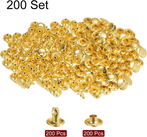 HARFINGTON 200 Sets Leather Rivets 8mm x 6mm Metal Double Cap Rivet Snaps Studs Fasteners with 3pcs Setting Tools Rivets for Leather Craft DIY Rep...