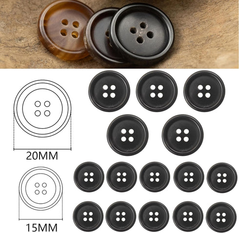 15 Pieces Real Horn Buttons Set for Blazer and Suit, 20mm 15mm Mixed Genuine Buttons for Men Women's Jacket Coat Uniforms (Black)...