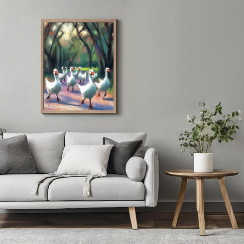 Posterizer 1 pcs-oil painting style art-flock of white geese 2-Art for Animal Lovers Gift for Art Lovers Decorations for Bedroom, Office, Living R...