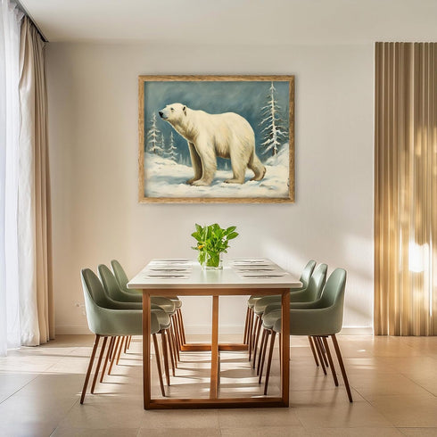 Posterizer 1 pcs-polar bear in snowy winter scene-oil painting style -1-Art for Animal Lovers-Landscape & Nature Art-Decor for Home & Office- unfr...