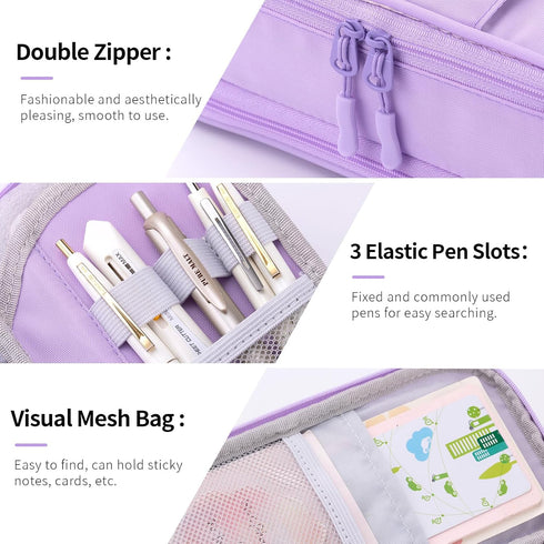 CICIMELON Large Pencil Case Big Storage Pen Pouch Bag with Compartment for School Supplies Office College Teen Boys Girls Adults, Upgraded Purple...