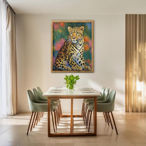 Posterizer 1 pcs- Leopard with a background of flowers oil painting style-Art for Animal Lovers-Floral Botanical Art- Gift for Men Women -Living R...