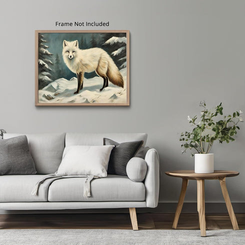 Posterizer 1 pcs-white arctic fox in snowy winter scene-oil painting style 2-Art for Animal Lovers-Landscape & Nature Art-Decor for Home & Office-...