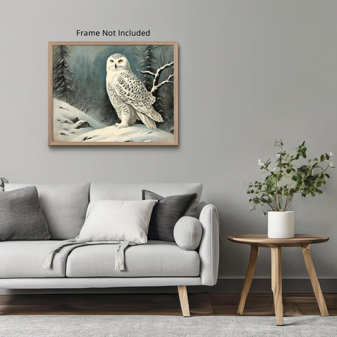 Posterizer 1 pcs-snowy winter scene of a white owl-oil painting style 6-Art for Animal Lovers-Landscape & Nature Art-Decor for Home & Office- unfr...