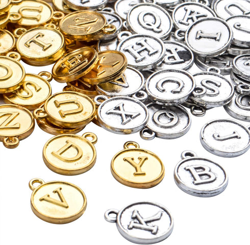 Aylifu 104 pcs A-Z Letter Charms Round Alphabet Charms Pendants for Necklace Bracelet Jewelry Craft DIY,Gold & Silver...