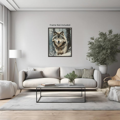 Posterizer 1 pcs-gray wolf in snowy wintery nature-oil painting style -6-Art for Animal Lovers-Landscape & Nature Art-Decor for Home & Office- unf...