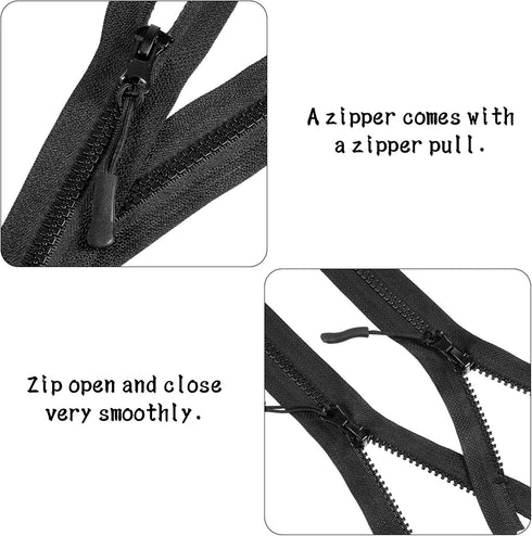 WILLBOND 4 Pcs #5 Black Plastic Zipper Separating Jacket Black Zipper Fastener for Coat Jacket Pillow Lamp Sewing Crafts(25 Inch)...