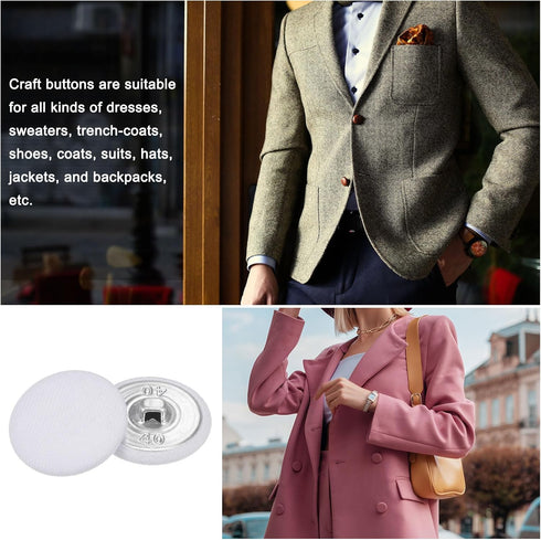 30pcs 40L Fabric Cloth Covered Button 25mm Round Metal Shank Sewing Buttons for Suits Dress Blouses, White...