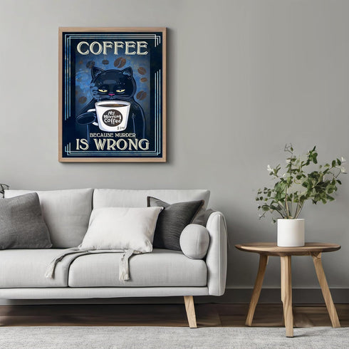 Posterizer 1 pcs-Funny Black Cat-For Cat and Coffee Lovers-Art for Animal Lovers-Kitchen & Bar Art-Gifts for Women-Living Room Bedroom Decor- unfr...