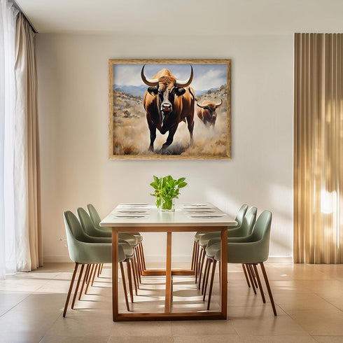 Posterizer 1 pcs- Two strong bull in the desert-Art for Animal Lovers-Landscape & Nature Art- Gift for Men Women Entrepreneur Teens-Living Room Be...
