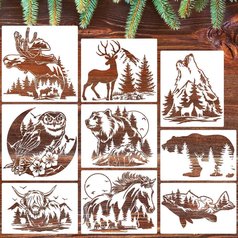 Animal Wood Burning Stencils for Painting 12” Deer Stencils Horse Stencil Bear Wolf Moose Drawing Templates for T-Shirt Fabric Wood DIY Crafts...