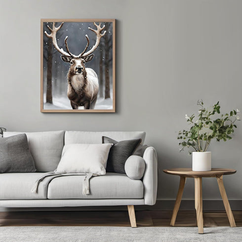 Posterizer 1 pcs-majestic deer in snowy winter scene-oil painting style-14-Art for Animal Lovers-Landscape & Nature Art-Decor for Home & Office- u...