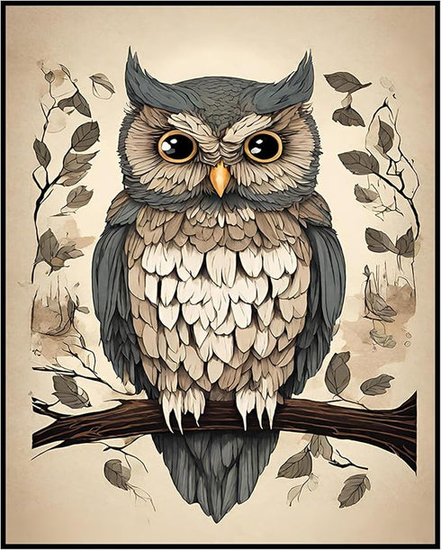 Posterizer 1 pcs- Green and white owl standing on a tree-Art for Animal Lovers-Floral Botanical Art- Gift for Men Women Entrepreneur Teens-Living ...