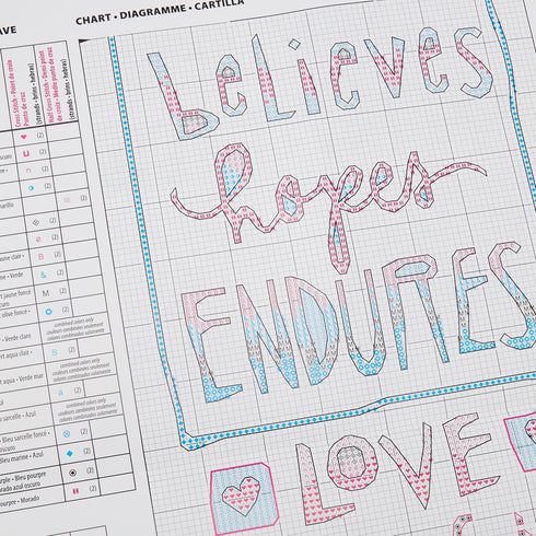 Dimensions 70-35345 'Love Is' Counted Cross Stitch Kit for Beginners, 14 Count White Aida Cloth, 6'' x 18'', Blue...