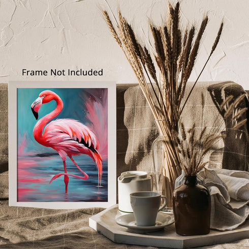 Posterizer 1 pcs- Pink flamingo in water oil painting style-Art for Animal Lovers-Gift for Art Lovers-Living Room Bedroom Decor- unframed wall art...