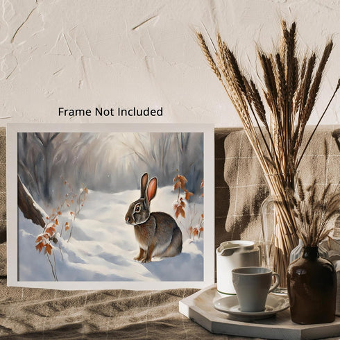 Posterizer 1 pcs-bunny in snowy winter nature-oil painting style 1-Art for Animal Lovers-Landscape & Nature Art-Decor for Home & Office- unframed ...