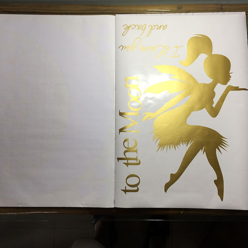 Fairy Wall Decal, I Love You to The Moon and Back, Fairy Wall Sticker for Girl, Kids Bedroom Wall Decals, Nursery Decor A19 (White Gold)...