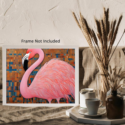 Posterizer 1 pcs- mosaic stle background with pastel pink flamingo-Art for Animal Lovers- Living Room Bedroom Decor- unframed wall art...