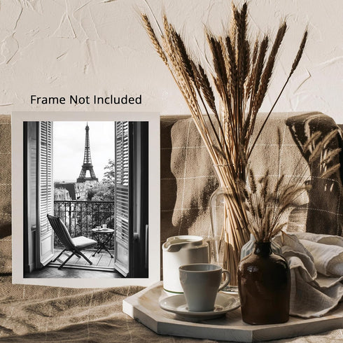 Posterizer 1 pcs-black-and-white photograph balcony near Eiffel Tower-Adventure Wall Art-Photography Art-Decor for Home & Office- unframed wall ar...