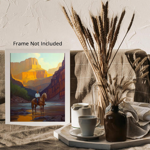 Posterizer 1 pcs-vibrant painting style art-cowboy on horse in the wild 3-Western Art-Men's Art Collection-Living Room Bedroom Decor- unframed wal...