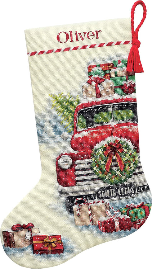 Dimensions Whimsical Counted Cross Stitch Kit Santa's Truck Stocking - 16"(1 Pc.) - Christmas Stocking, DIY Gift for Loved Ones, Ideal for Festive...