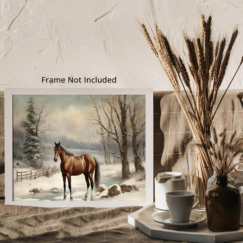 Posterizer 1 pcs-majestic horse in snowy winter scene-oil painting style-1-Art for Animal Lovers-Landscape & Nature Art-Decor for Home & Office- u...