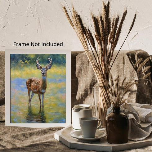 Posterizer 1 pcs- Beautiful deer standing in a shallow river-Art for Animal Lovers-Floral Botanical Art- Gift for Men Women Teens-Living Room Bed...