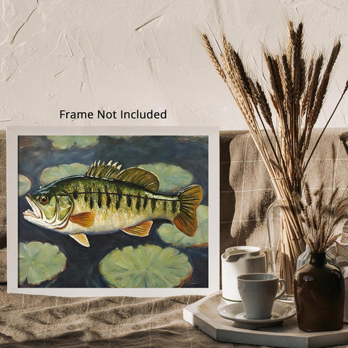 Posterizer 1 pcs- little bass fish near lily pads-Art for Animal Lovers-Landscape & Nature Art- Living Room Bedroom Decor- unframed wall art...