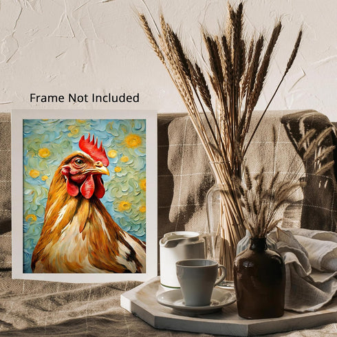 Posterizer 1 pcs- red brown rooster with oil painting background-Art for Animal Lovers-Gift for Art Lovers-Living Room Bedroom Decor- unframed wal...
